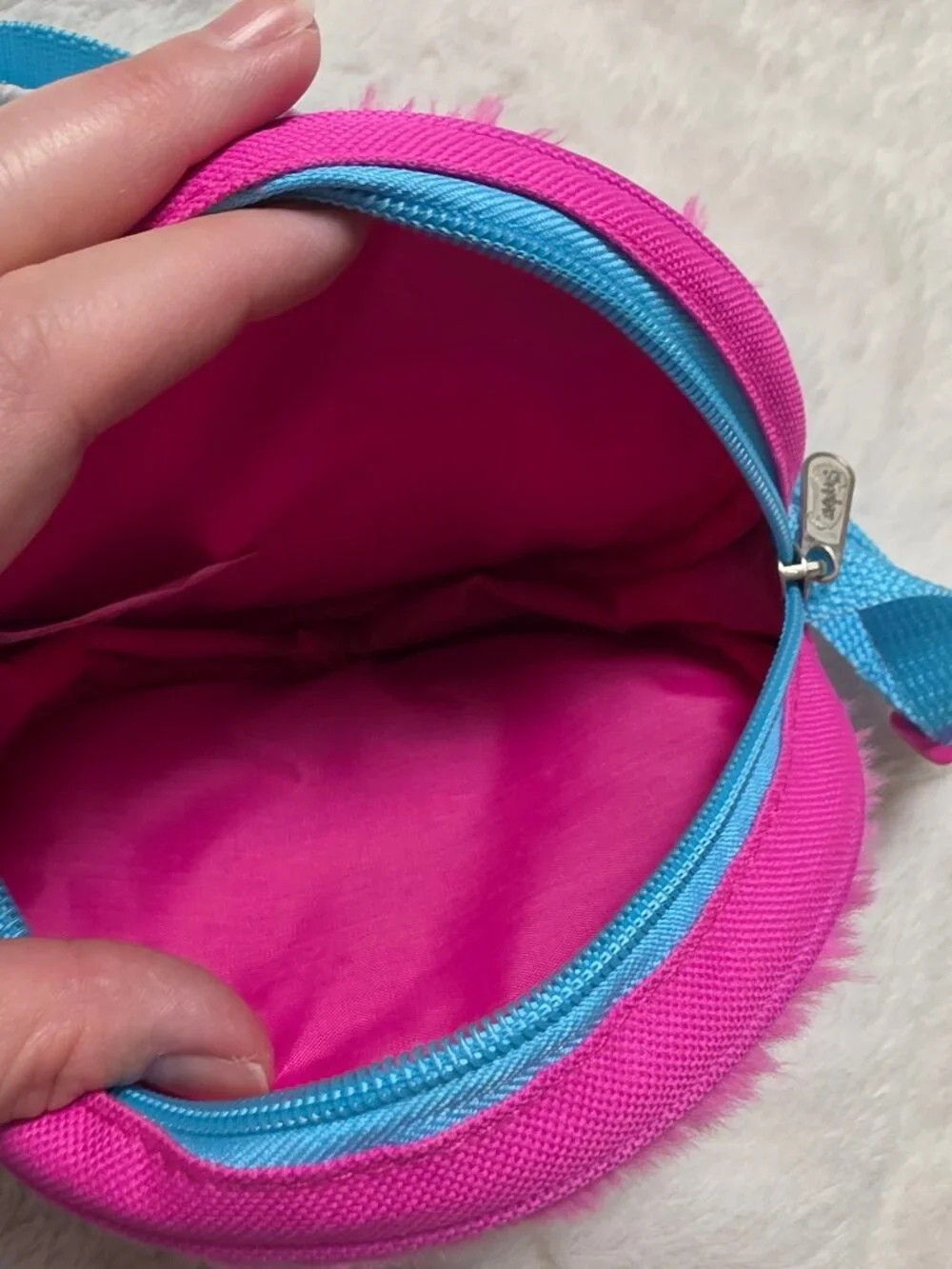 Shopkins Girls Faux Fur Crossbody Shoulder Bag Pink Blue Strap Sushi Kawaii